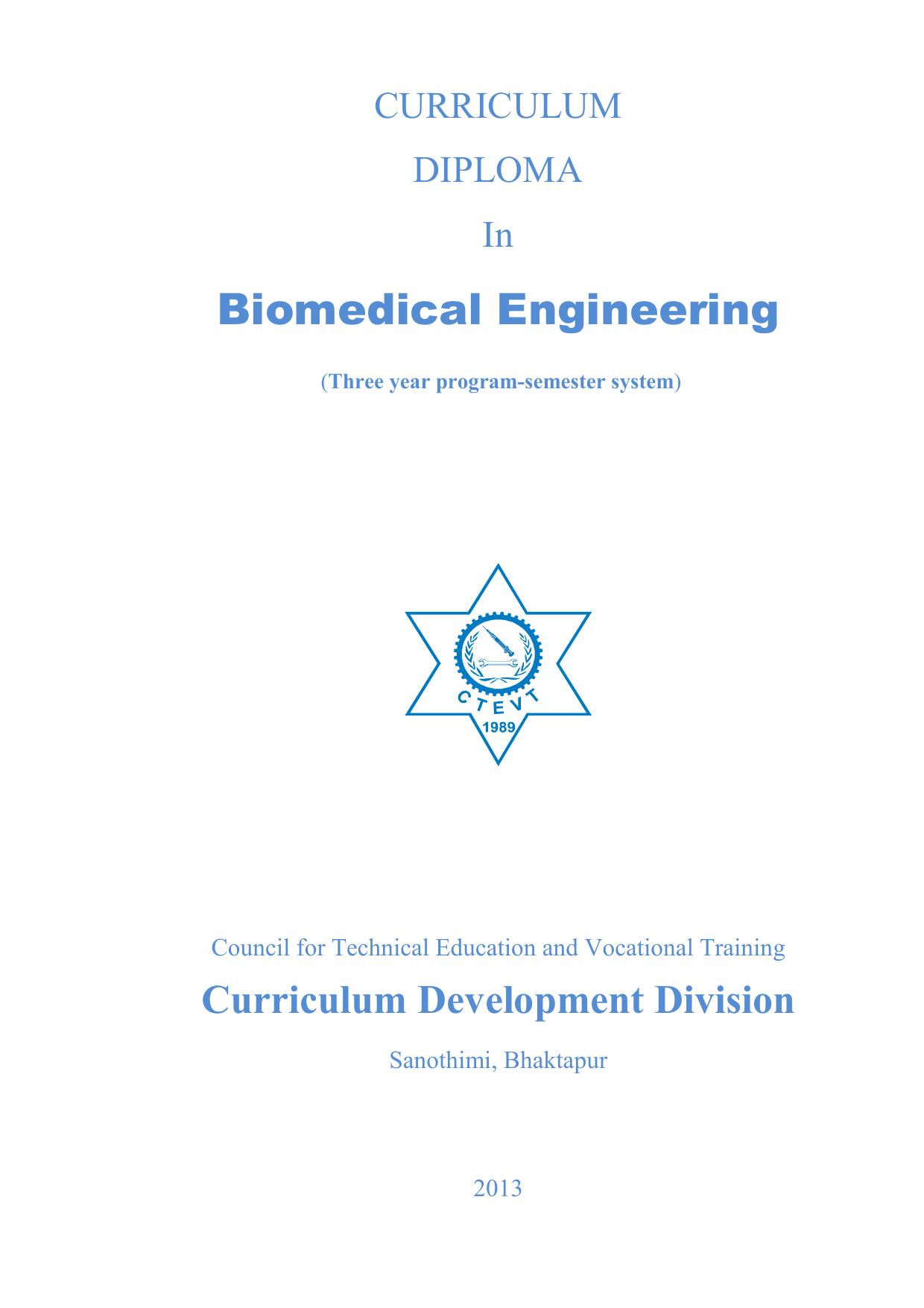 Diploma in Biomedical Engineering, 2013